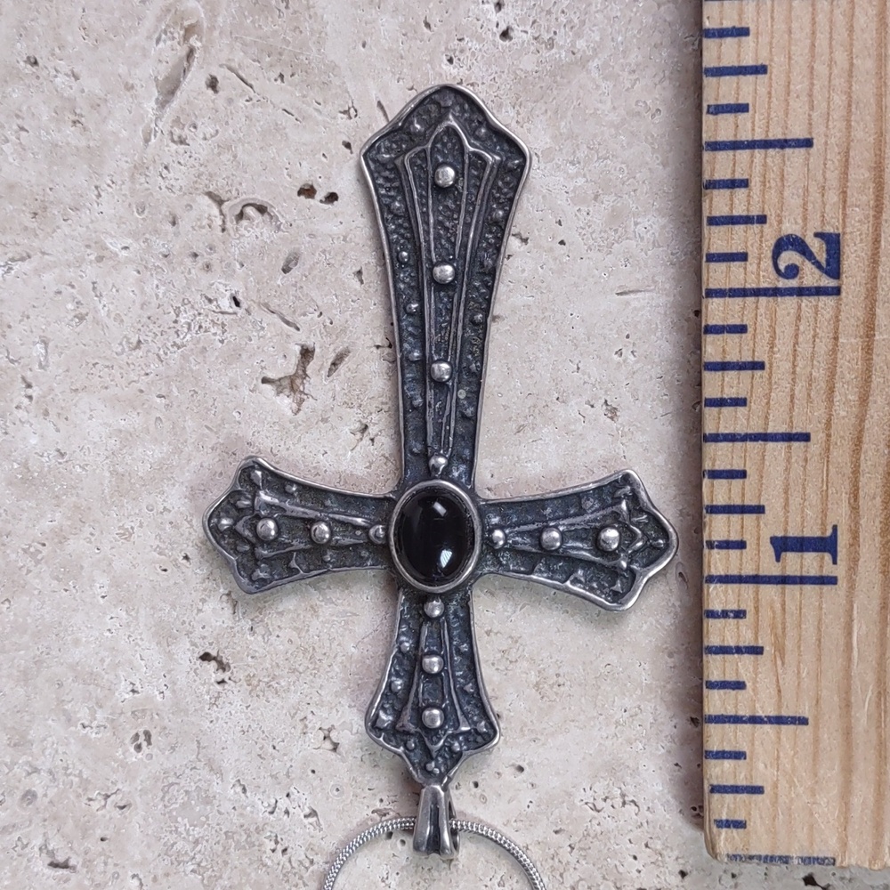 Black Onyx/Sterling Silver Cross Necklace - Picture 7 of 10